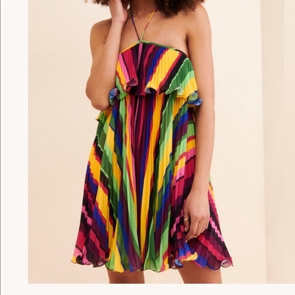 Anthropologie AMUR Sevyn striped multi pleated halter dress $398 sz 4 so pretty